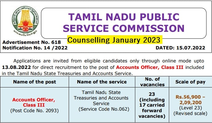 TNPSC Accounts Officer class 3 recruitment 2022 apply form