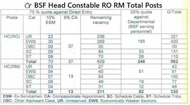 BSF Head Constable RO RM total posts