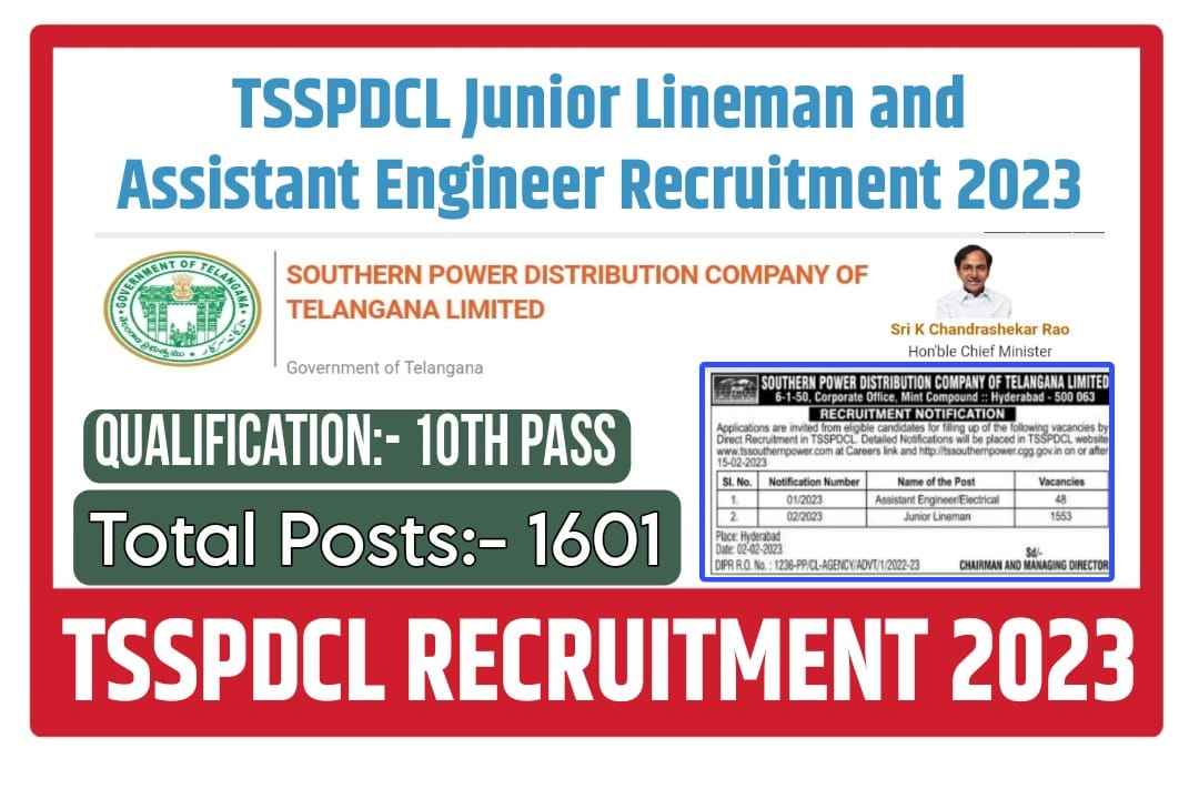 TSSPDCL Junior Lineman Recruitment 2023 Notification and Assistant Engineer for [1601 Posts] Telangana Jobs